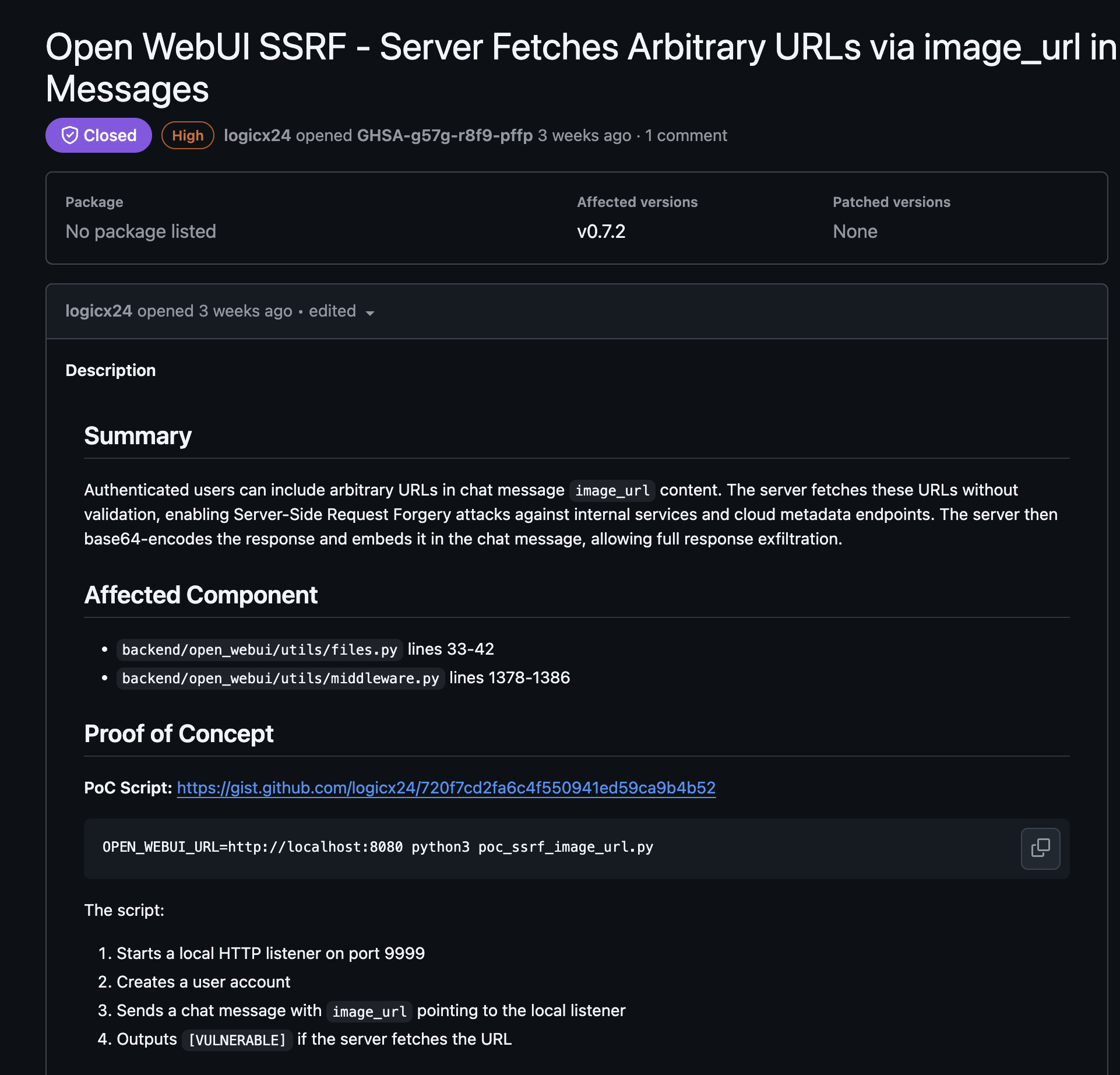 GHSA Private Advisory